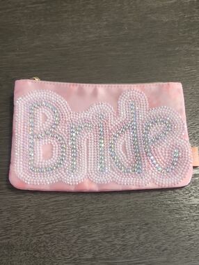 Bride Blinged Out Bedazzled Satin Zip Pouch
